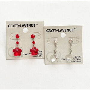 Duo of Clear and Red Swarovski Crystal Flower Dangle Earrings